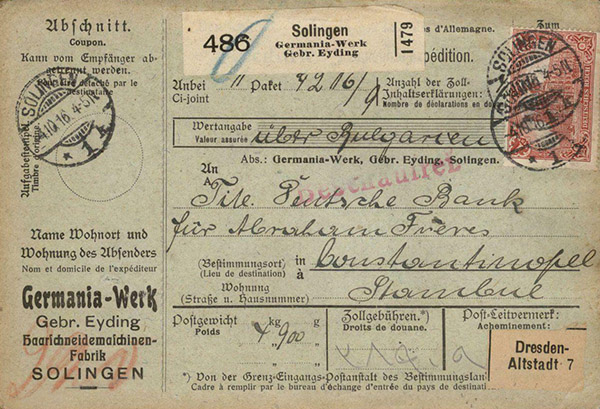 Parcel Card from Germania-Werk.