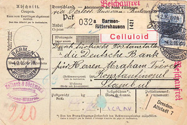 Parcel Card from Halbach & Böckmann, Barmen.