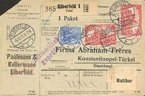Parcel Card, Paulmann & Kellermann, Elberfeld, Germany. 1916