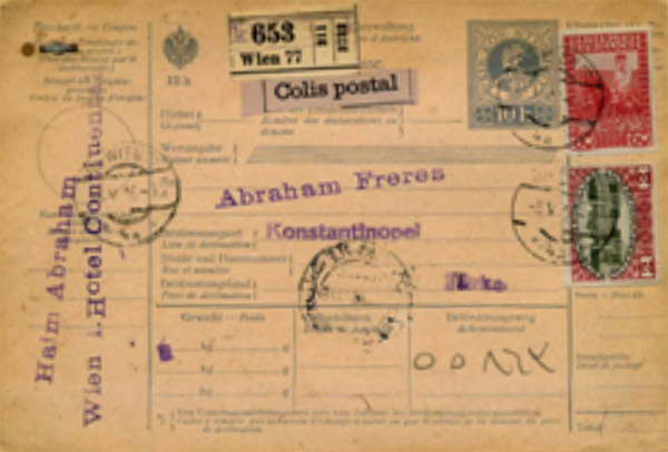 Parcel Card from Haim Abraham, Vienna. 1916
