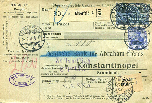 Parcel Card from Gebrüder Heuschen, Elberfeld.