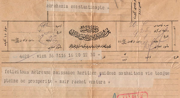 Telegram for Gisi Abraham's birth.