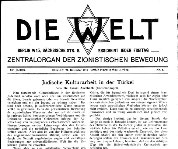 Die Welt article by Israel Auerbach, November 1911.