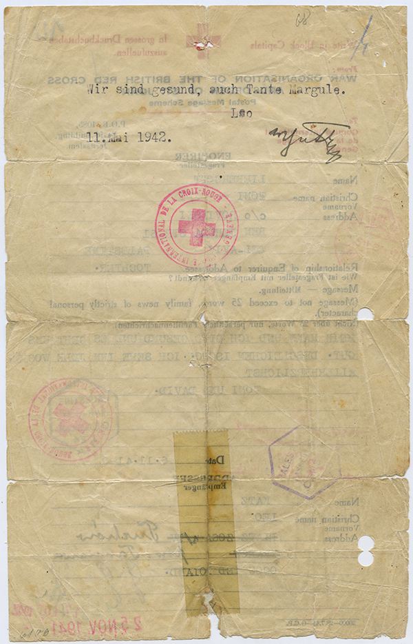 Red Cross Card, 1942