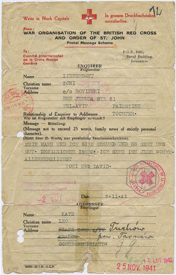 Red Cross Card, 1942