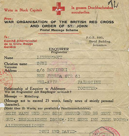 Red Cross card from Toni, 1941