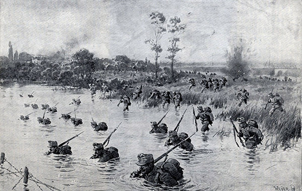 Austro-Hungarian troops crossing the Bug River near the city of Sokal on July 18, 1915.